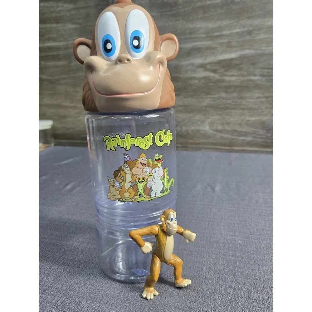 Rainforest Cafe Monkey Character Cup w Matching Figure Vintage No Straw